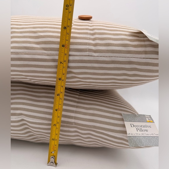 Set of 2 Striped Decorative Throw Pillow with Button Accents 18” x 18” - Picture 5 of 7